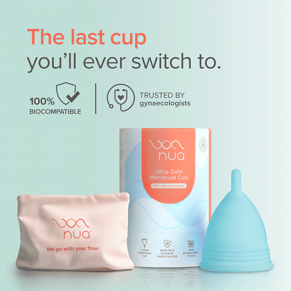 Menstrual cup crafted with 100% biocompatible material, gynecologist-recommended, and built for lasting comfort and reliability.