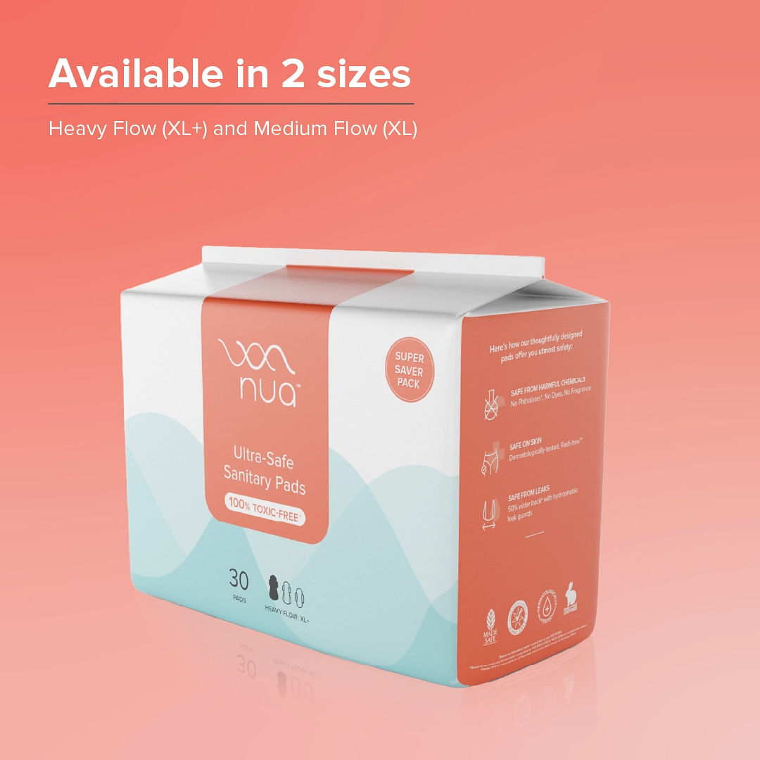 Nua Sanitary Pads For Women | Safe On Skin | Toxic-Free & Rash-Free |  Unscented | 50 Ultra Thin Pads | 3 Sizes In 1: Heavy Flow-Xl+, Medium-Xl 