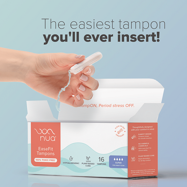 Ultra-safe sanitary pads featuring no harmful chemicals or fragrances, dermatologically tested for rash-free use, with a 50% wider back for leak-proof protection.