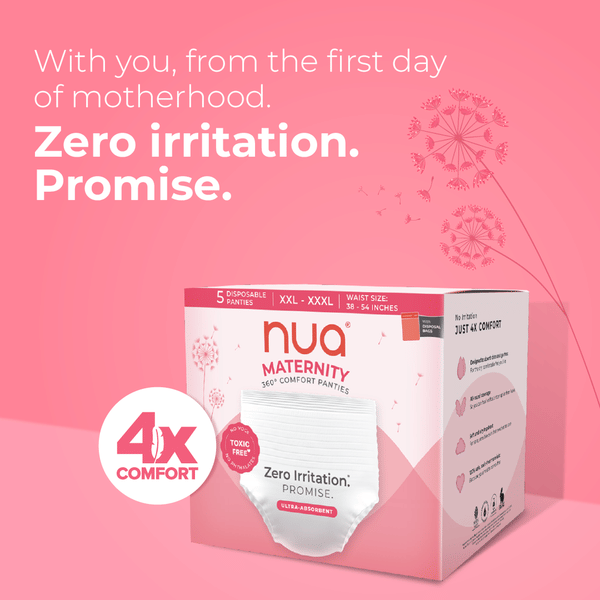 Nua Maternity 360° Comfort Panties XXL-XXXL with zero irritation, 4x comfort, ultra-absorbent, toxic-free and includes disposal bags.