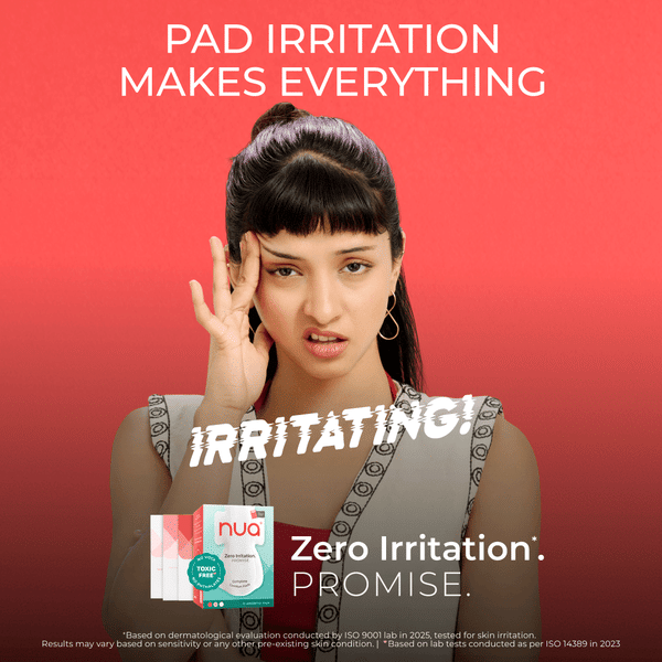 Nua Complete Comfort Sanitary Pads with soft, breathable top layer and wider back