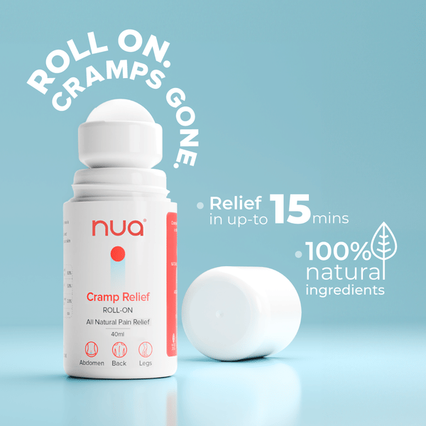 Nua Roll-On Relief for period cramps with a soothing blend of essential oils. Relief in upto 15 minutes. Made with 100% natural Ingredient.